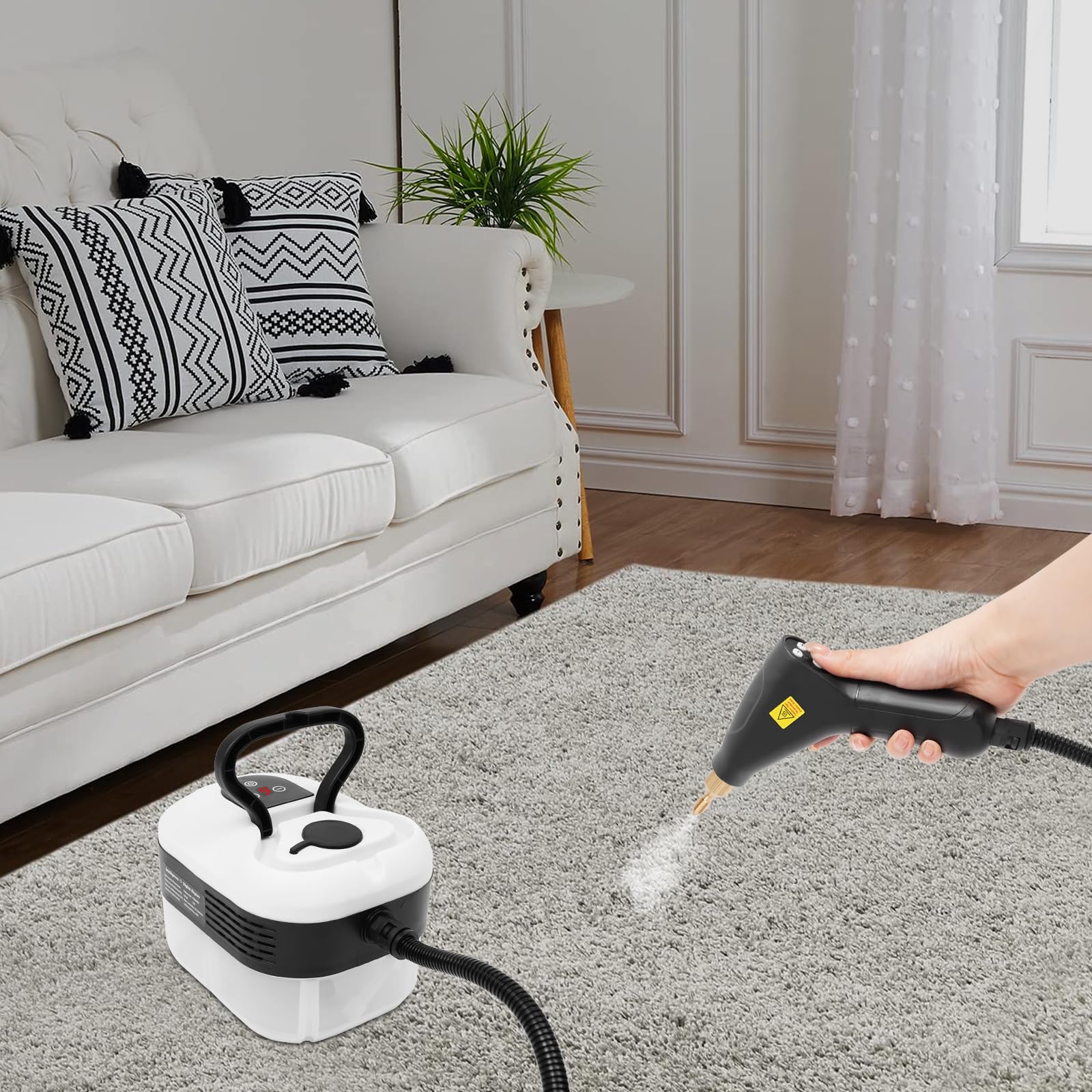 Myjka parowa 1500 W z ciśnieniem 3 bar, 6-stopniowa regulacja pary, zbiornik na wodę do kuchni/łazienki/samochodu (wtyczka EU 220 V)