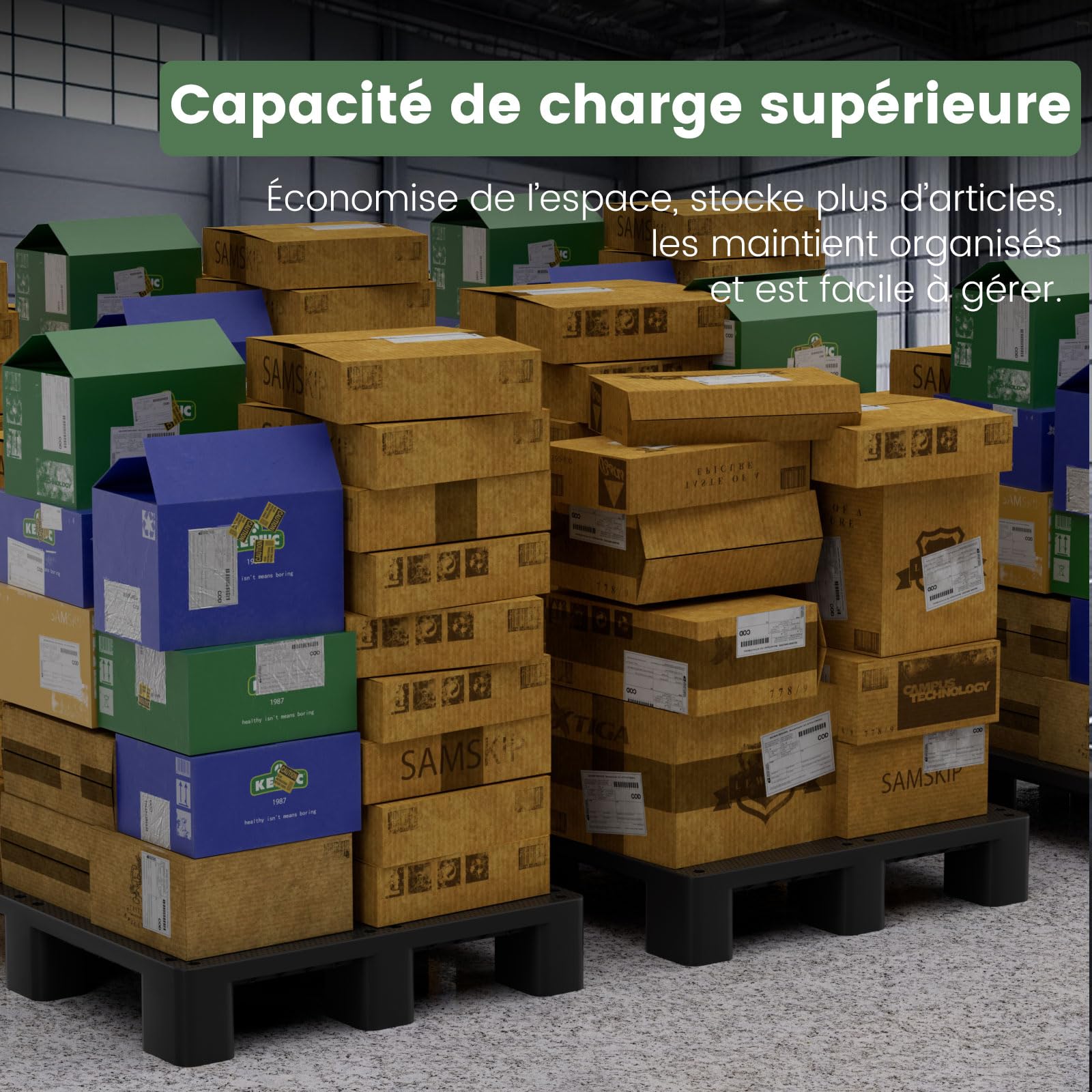 VigiFront Palette en Plastique, 80x60x12cm, Antidérapantes Et Imperméables, Faciles À Empiler, Adaptées Aux Supermarchés Et Aux Entrepôts