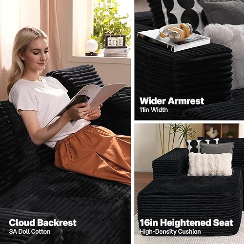 Miniatura 6 de Sofá modular Cloud de 104 pulgadas con cómoda otomana, no requiere montaje, sofá en forma de L con asiento profundo, sofá-cama modular minimalista