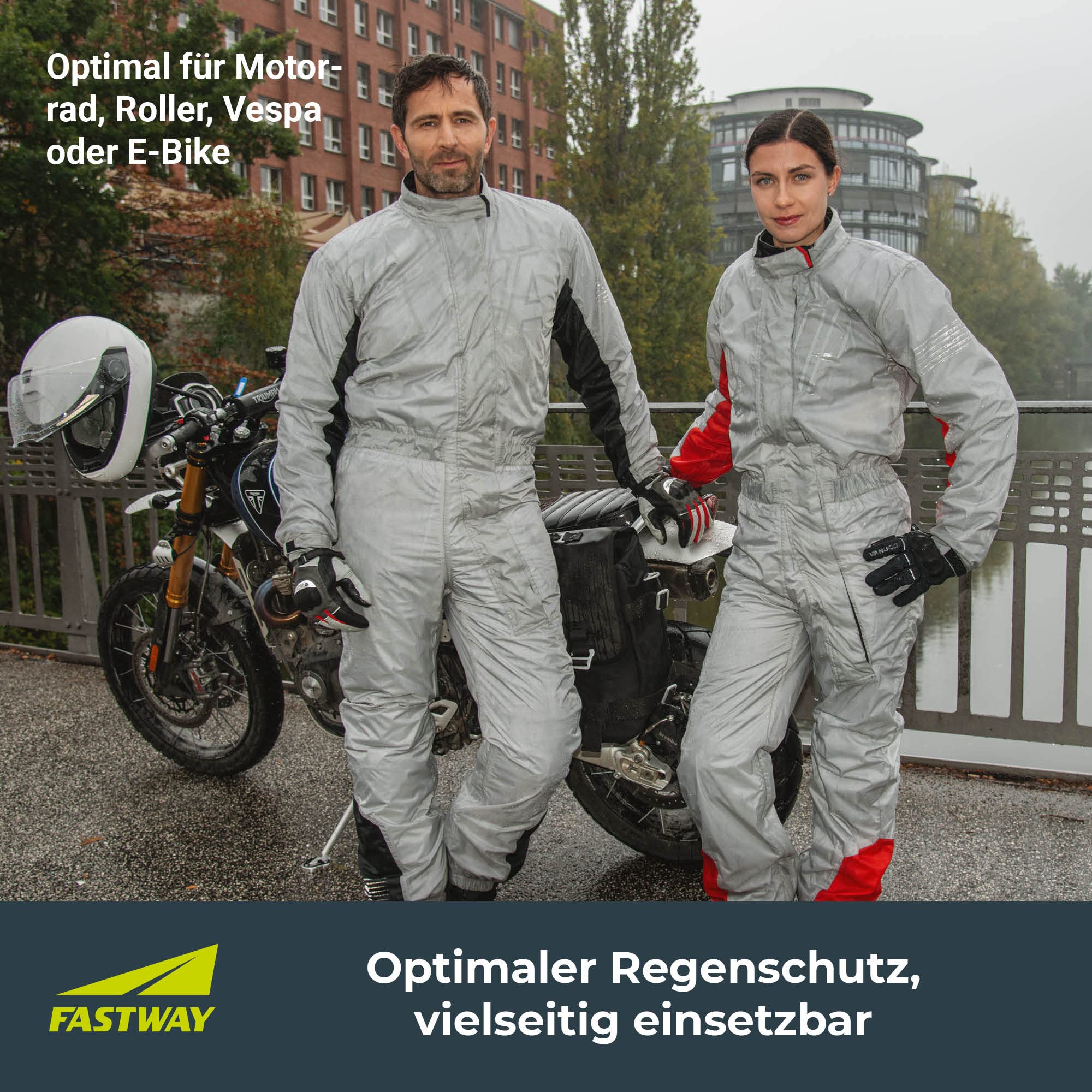 Regenkombi Motorrad Herren & Damen, Wasserdichter & Winddichter Regenanzug, Motorrad Regenbekleidung & Fahrrad Regenbekleidung, Silber, Größe XS-XXL