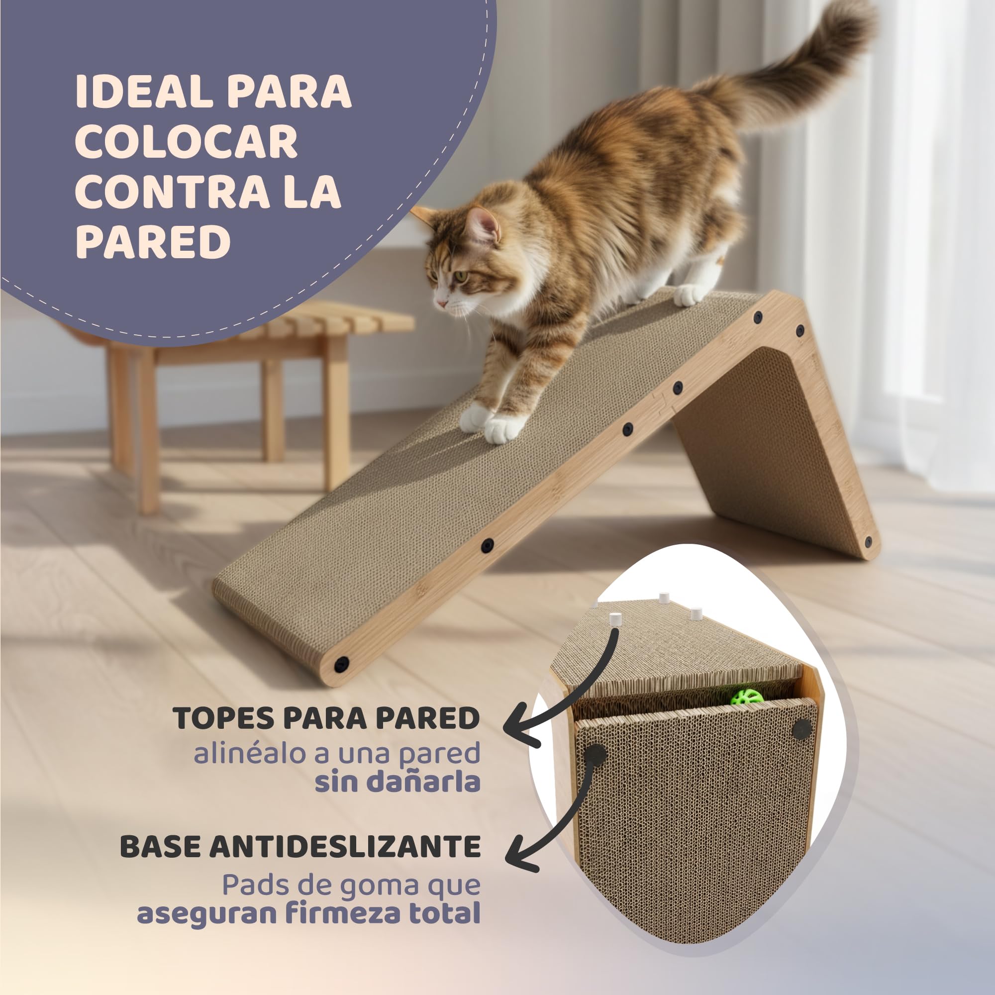 Rascador para Gatos en Forma de L Mokato - Cartón Ondulado Reversible, Base Antideslizante, con Ratón y Matatabi (Silvervine) Natural, 3 Tamaños S/M/L - (L (68 x 42 cm))