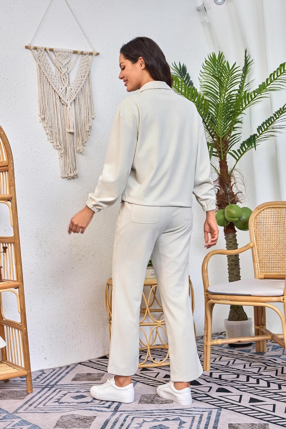 Womens 2 Piece Sets Travel Outfits Half Zip Sweatshirt And Wide Leg Sweatpant Airport Outfits for Women