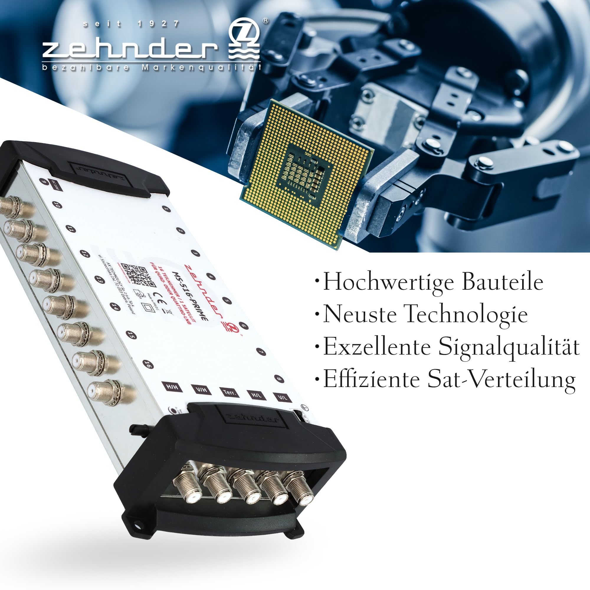 [ Test très bien *] Commutateur multiple ZEHNDER 5/16 pour LNB Quattro & Quad LNB, commutateur multiple pour 1 satellite et 16 participants (TV, récepteur satellite), répartiteur satellite numérique