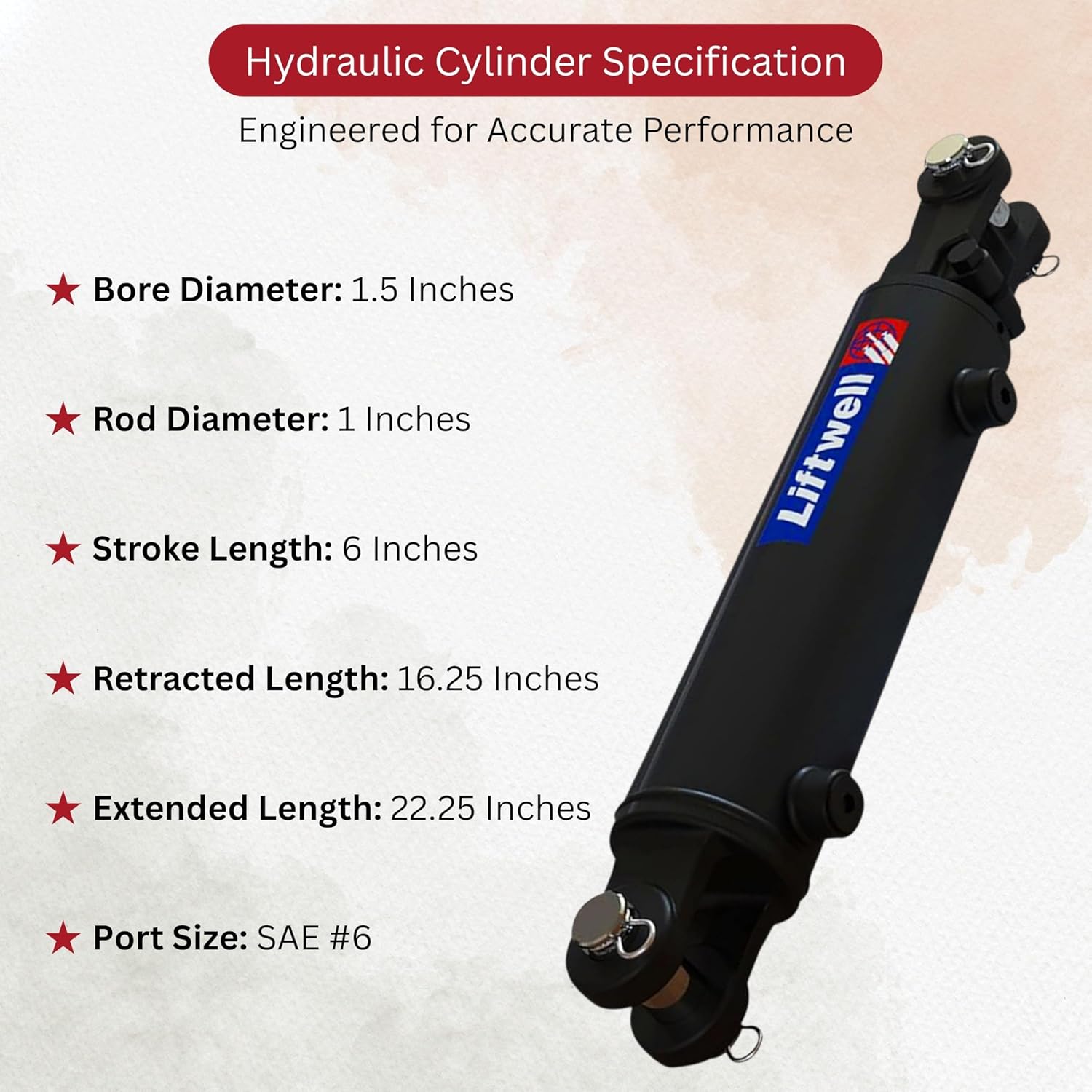 Liftwell Hydraulic Cylinder 1.5x6 – Double Acting Clevis End Hydraulic Cylinder 1.5″ Bore x 6″ Stroke with SAE #6 Ports – 3000 PSI Welded Hydraulic Cylinder for Agriculture Equipment Replacement