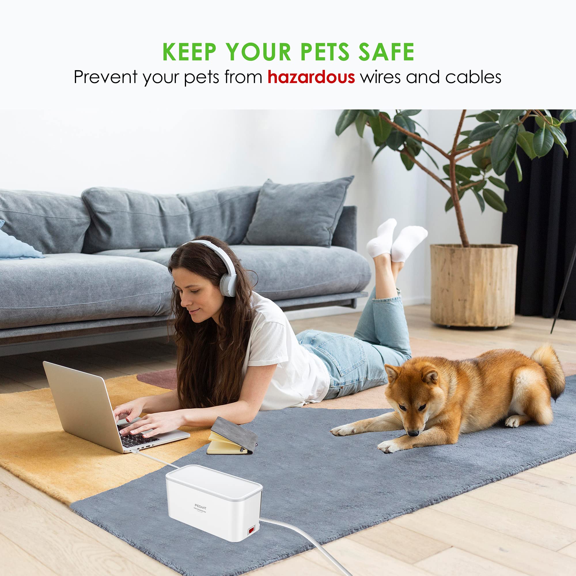 PEGANT 2in1 Power Extension Cord and Cable Management Box, 5