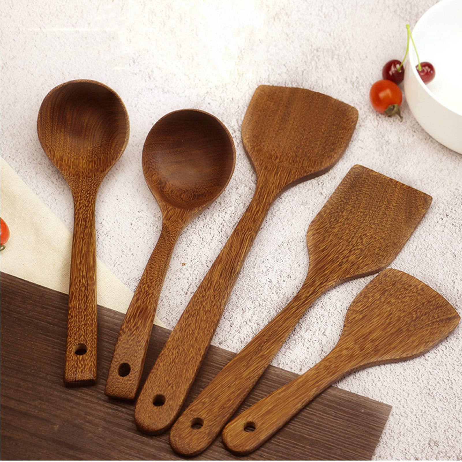 Küchenutensilien Set, Holzlöffel zum Kochen Naturholz Küchenutensilien Kochset Holz für die Küche Home Restaurant