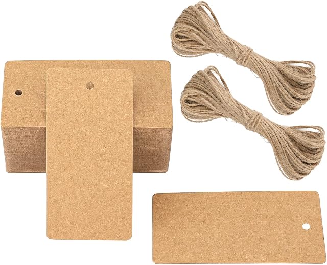 Gift Kraft Paper Tags, 4.5 x9 CM Luggage Wedding Labels, 300g/m² Large Blank Tags with String, 100 PCS