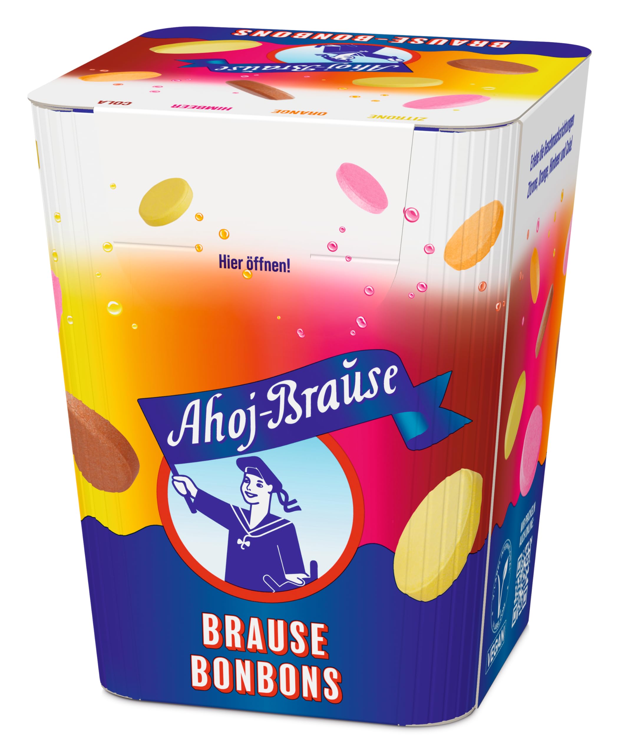 Frigeo Ahoj-Brause Bonbons – Frucht-Bonbons in vier prickelnden, süß-sauren Geschmacksrichtungen, Brause-Drops zum Lutschen mit Fruchtaroma, vegan, im Vorrats-Pack, 18 x 125 g (Packung mit 2)