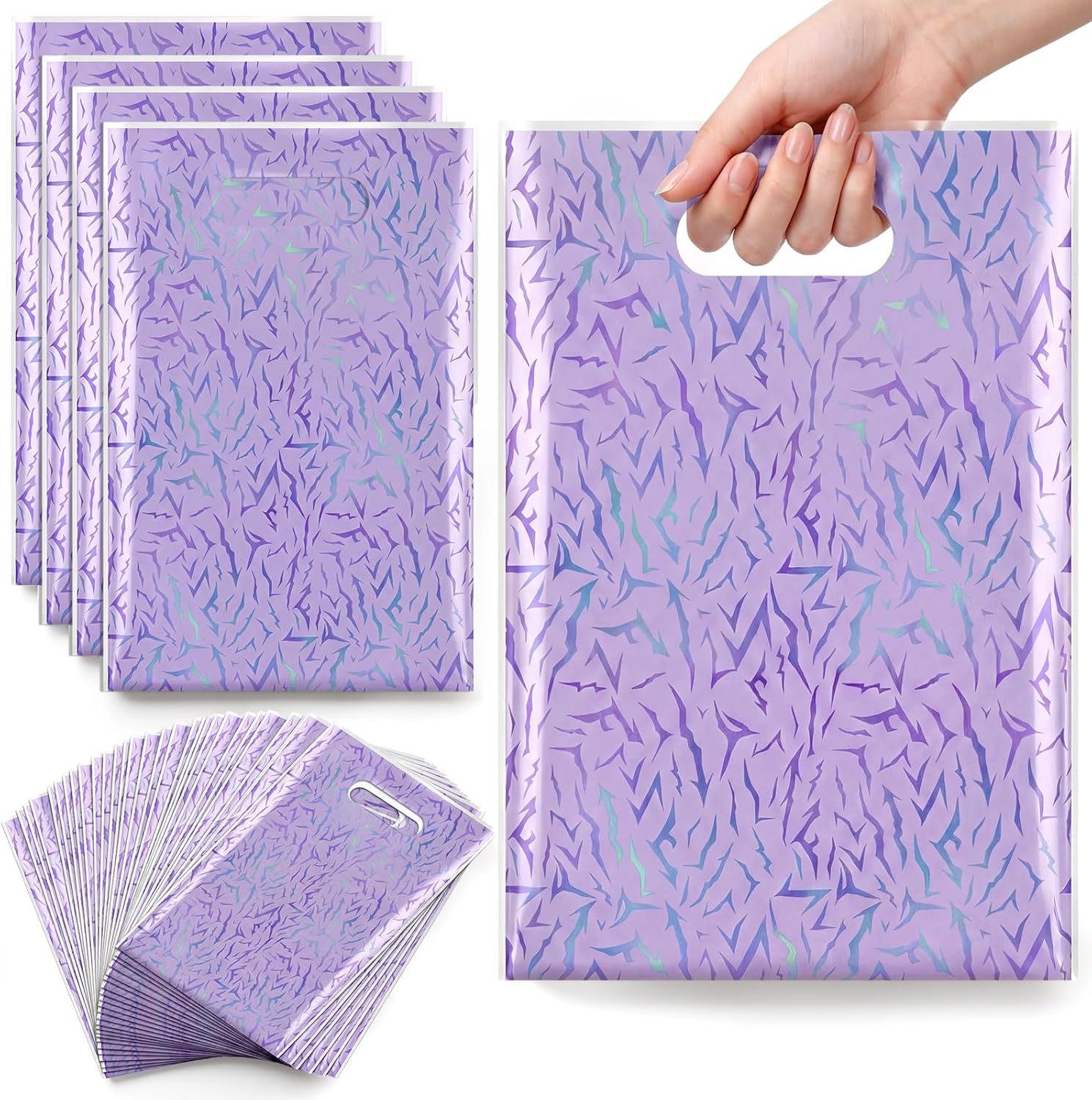 Saypacck 50 Pcs Kpop Theme Goodie Bags Purple Lightning Crack Print Favors Gift Bags with Handles for Anime Korean Kpop Birthday Party Decoration