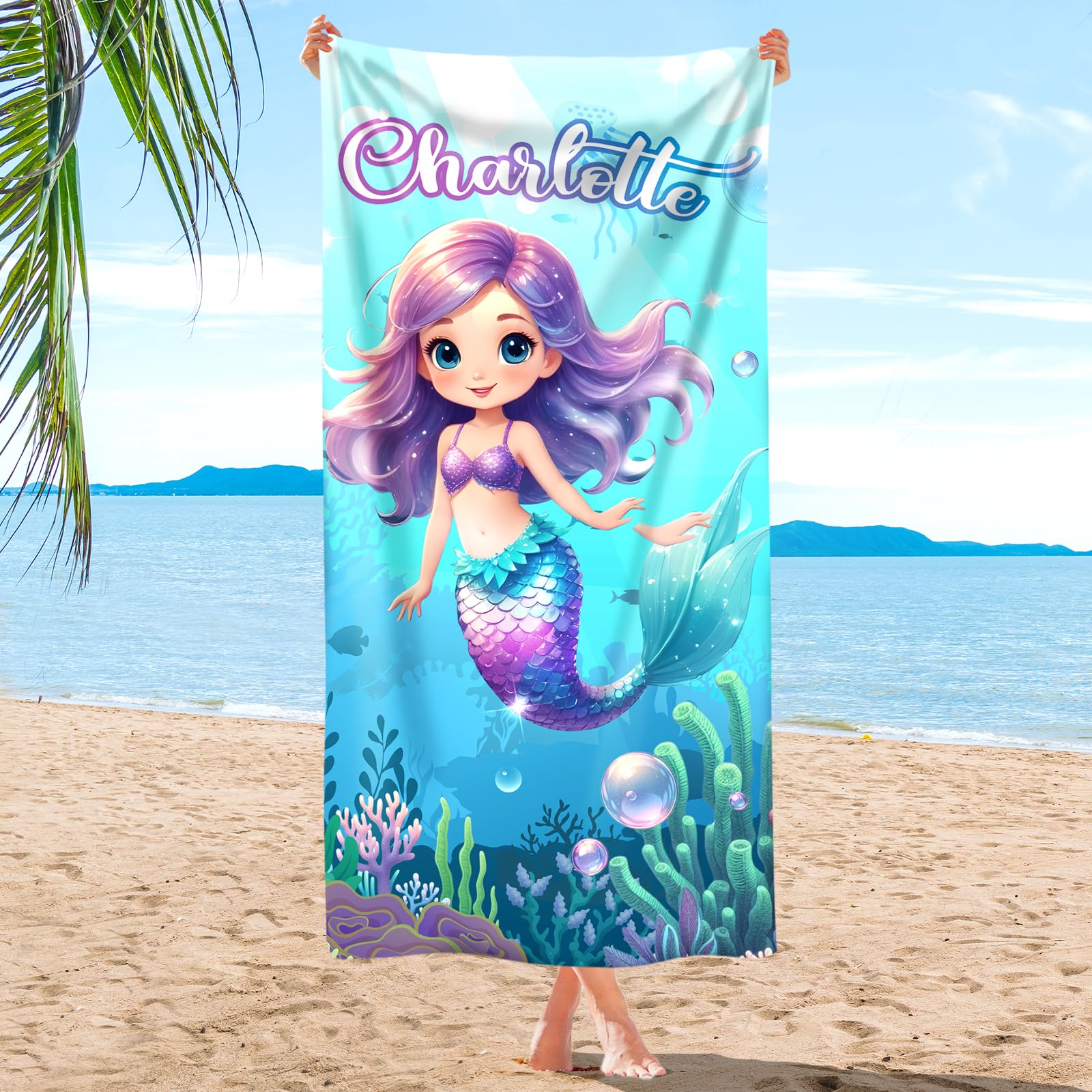 Individz Personalized Beach Towel for Kids & Adults with Name, Kids Beach Towels for Boys Girls, 6Sizes Oversized Beach Towels, Custom Quick Dry Beach