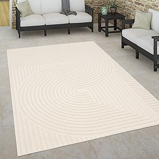Paco Home Outdoor Teppich wetterfest Skandinavisch für Terrasse, Balkon & Garten pflegeleicht & robust Modernes Design Indoor & Outdoor geeignet, Grösse:160x230 cm, Farbe:Creme 2