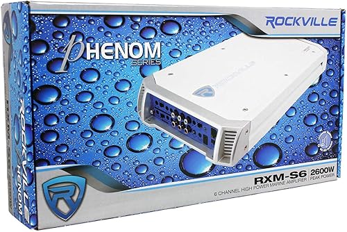 Miniatura 5 de Rockville RXM-S6 - Amplificador de 6 canales para marinobarco, 2600 W, pico  660 W, certificado Dyno RMS con indicador LED de modo de estado, color