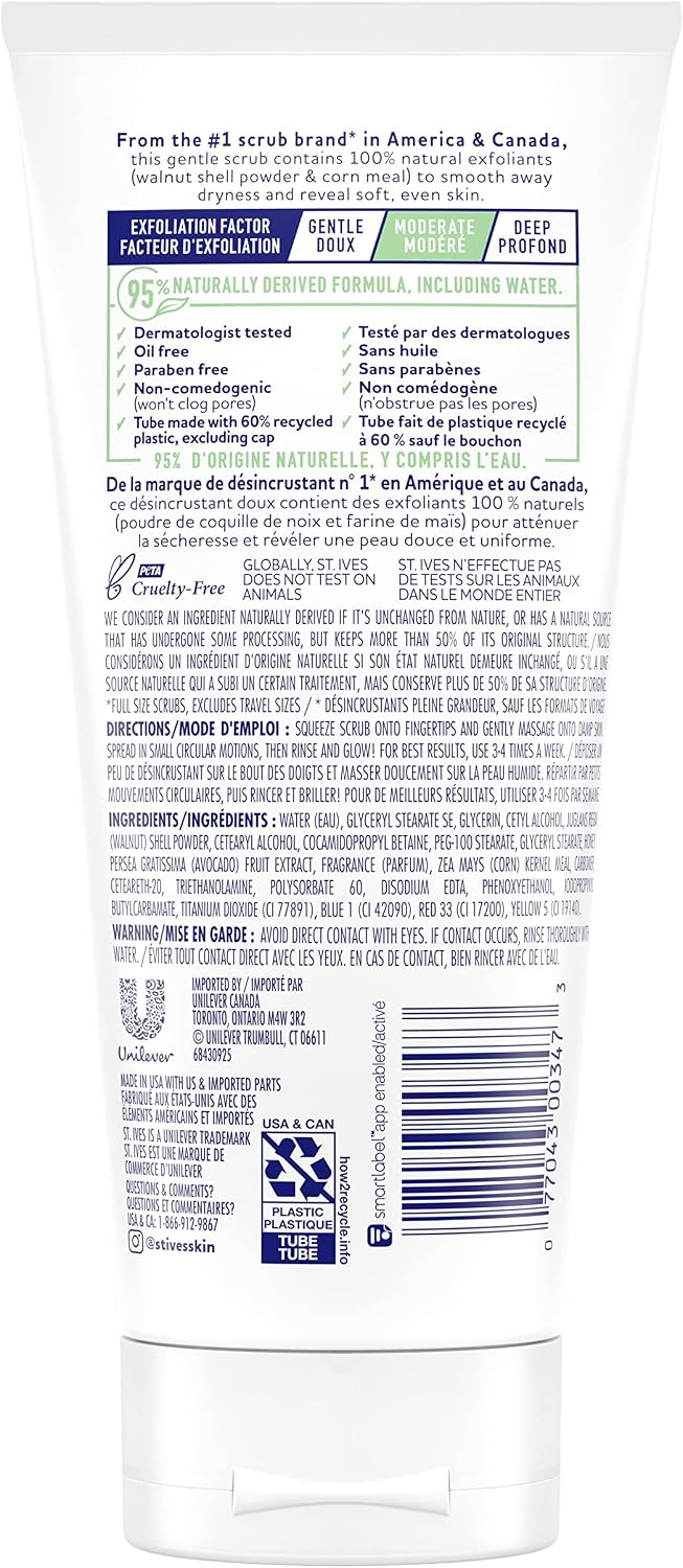 St. Ives Soft Skin Face Scrub, Moderate Exfoliation for Soft Smooth Skin, Avocado & Honey, Dermatologist-Tested - Image 3