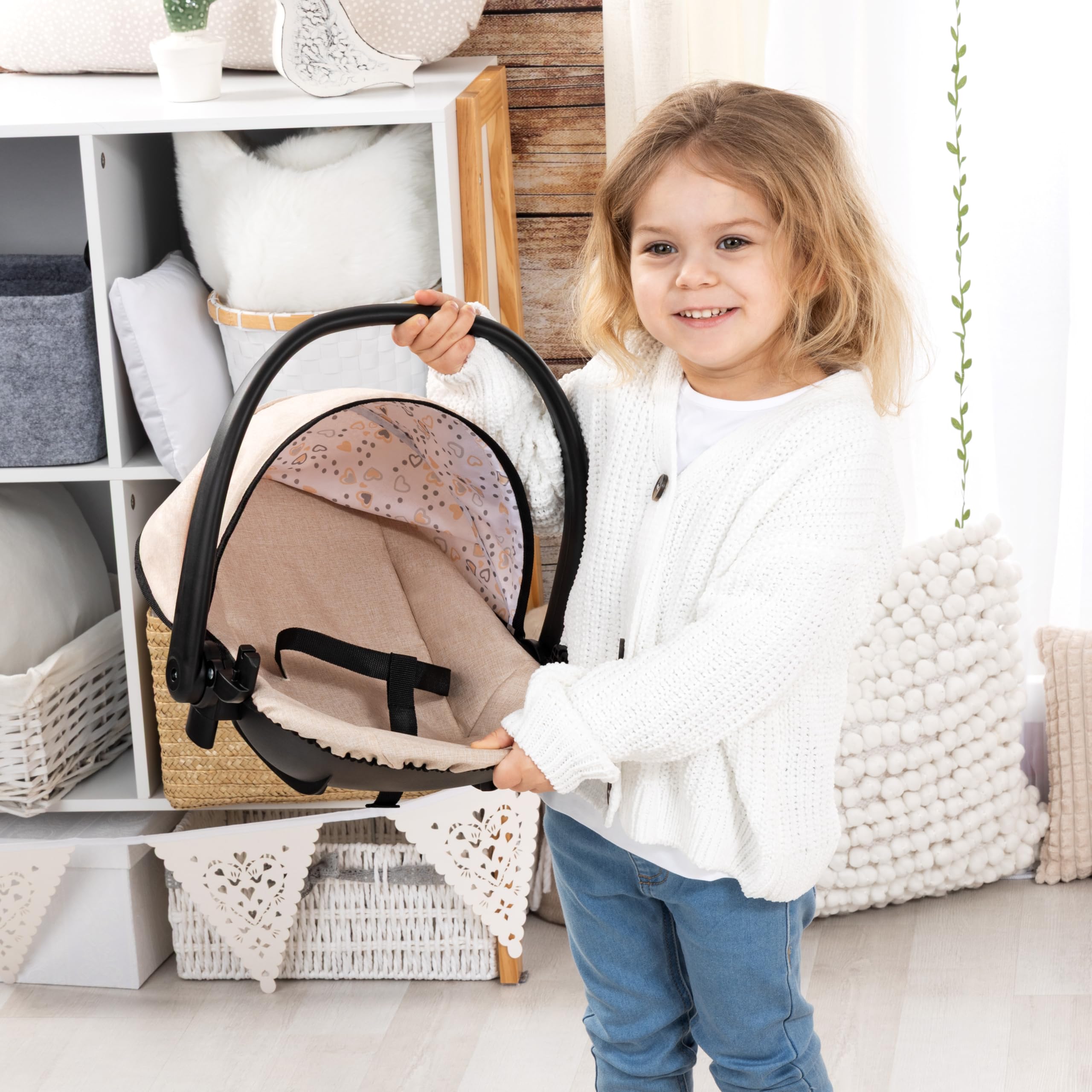 Bayer Design Accesorios para muñecos Set 4 en 1, Trona, portabebés | cama y columpio para muñecas, múltiples juegos de rol, a partir de 3 años