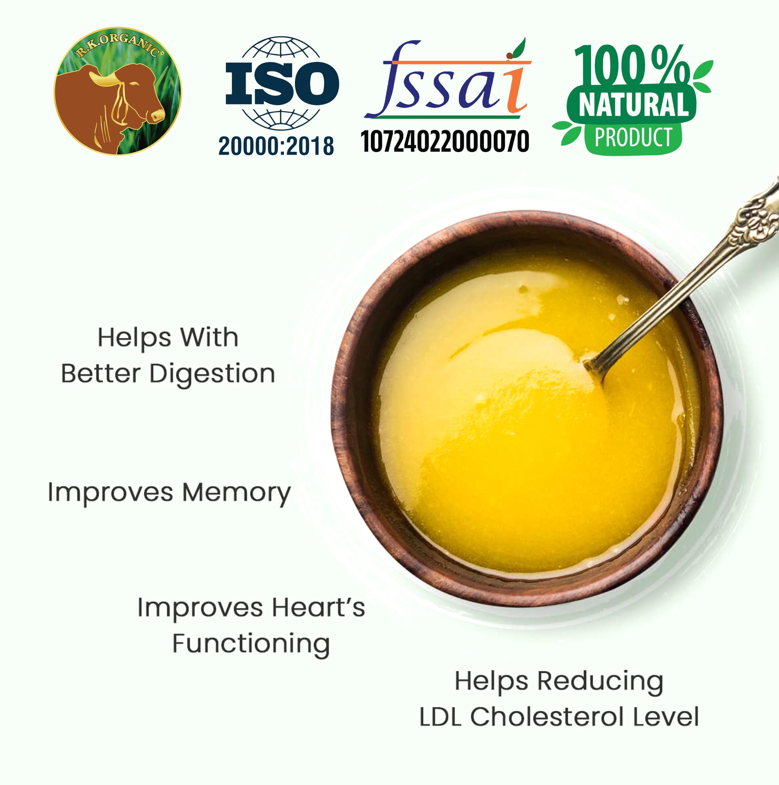R. K. ORGANIC Desi Cow Ghee 1 Liter carton | Pack of 1 | Aroma in every drop |Pure Veg, Pure Cow Ghee, Desi Ghee, No preservatives | Rich Taste & Aroma | Good source of Vitamin A, Delicious, Healthy & Nutritious | Homemade taste (Tetra Desi Ghee Pack of 1) 4