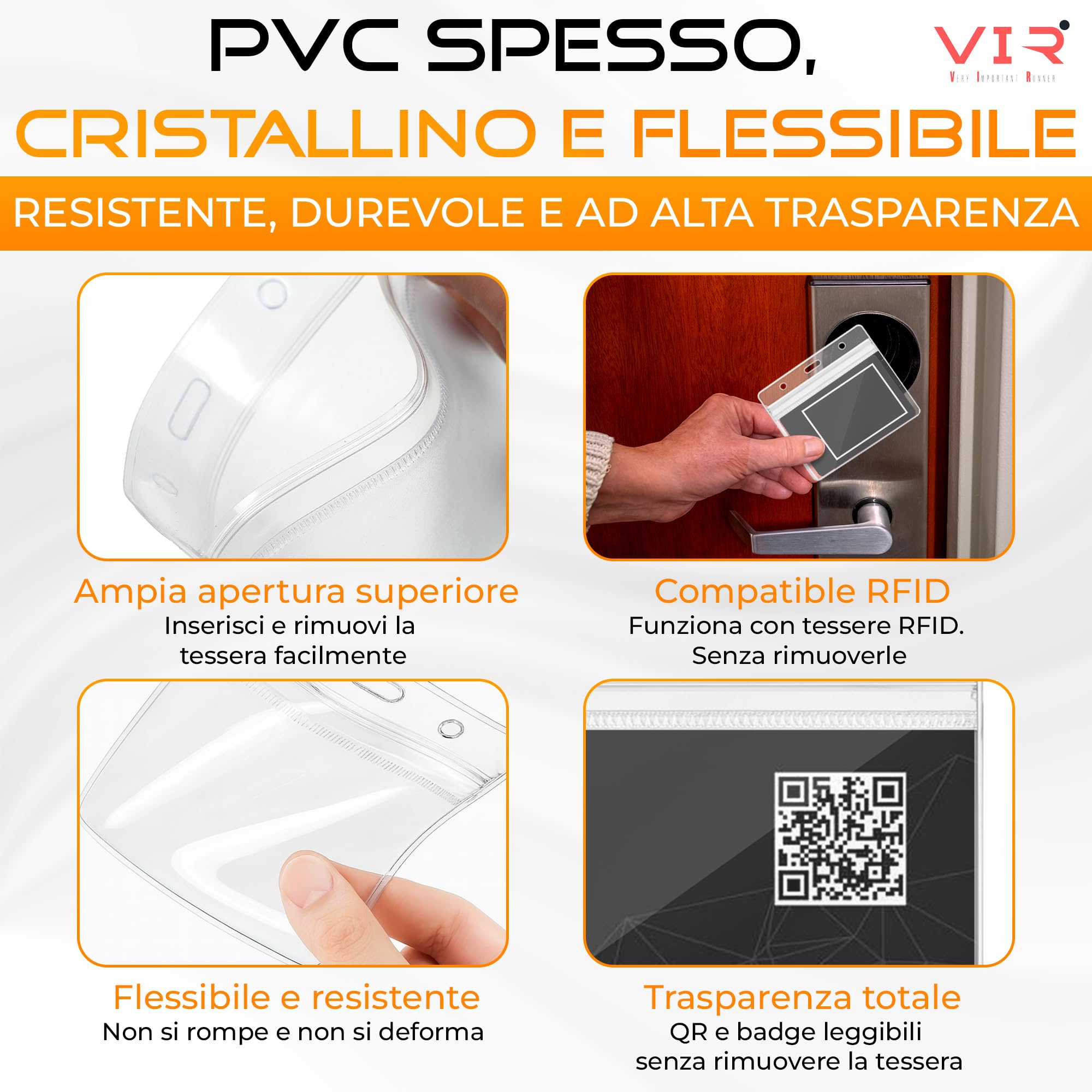 Porta Badge Trasparenti Impermeabile in PVC con Bordi Termosaldati e Apertura Superiore - 100 Pezzi