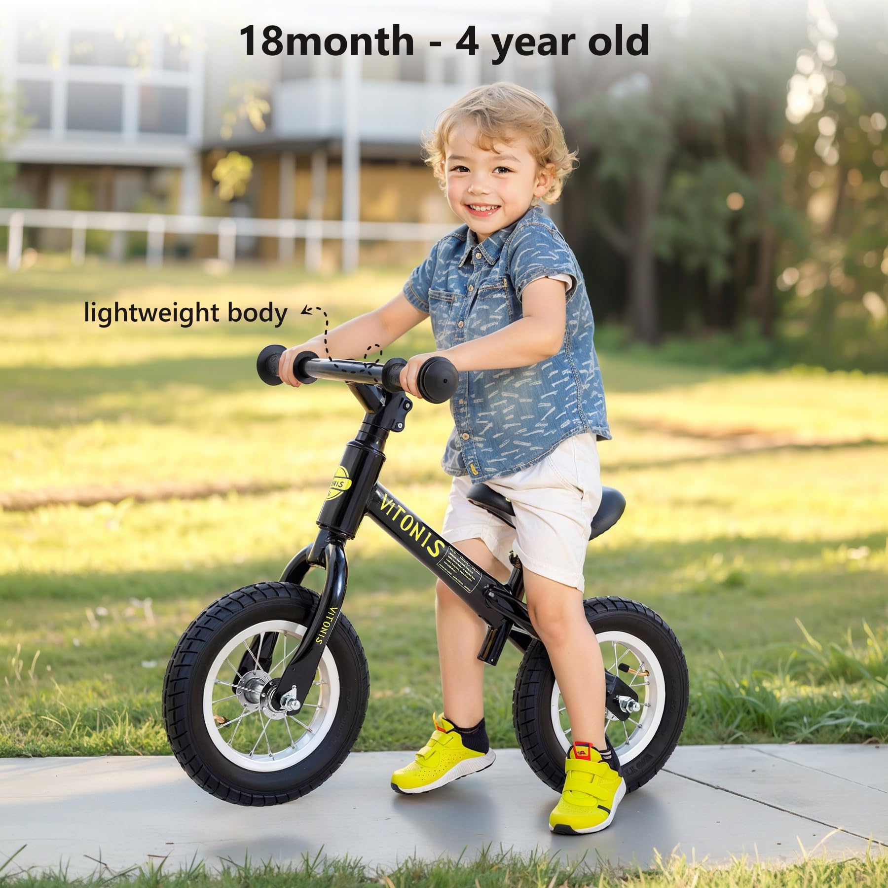 VITONIS balance bike Bicicletta Bambini Senza Pedali per 1,5-4 Anni Fino a 35 Kg, Sedile regolabile, sicuro e ultraleggero per bambini e bambine