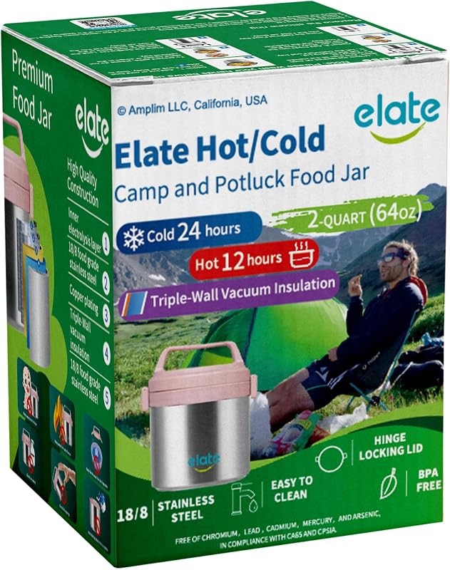 Tarro para alimentos con aislamiento al vacío de 64 oz, acero inoxidable, rosa | Para comida caliente, recipiente grande para comida termo para sopa, 12 horas de calor/24 horas de frío