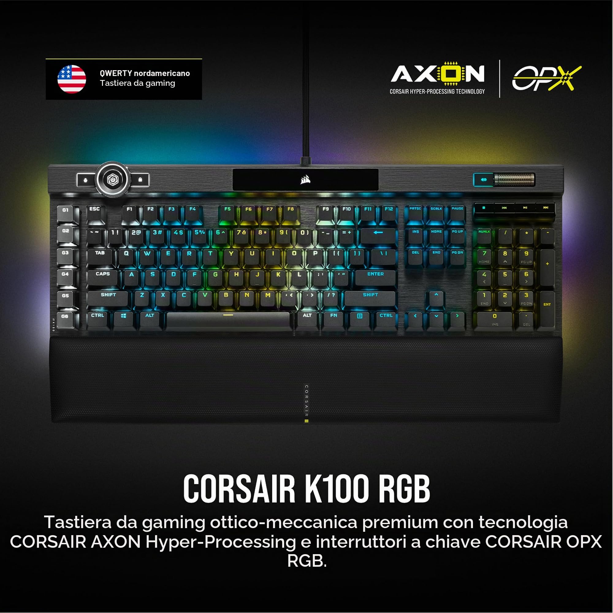 CORSAIR K100 RGB TECLADO USB QWERTZ (HOLANDÃ‰S) NEGRO