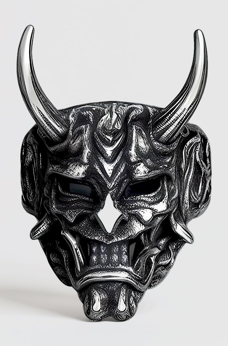 Hannya Prajna Demon Mask Rings For Men | Luxury Solid Pure Titanium Stainless Steel Ring Jewellery (Retro - Stainless Steel, 17-21- 24-26)