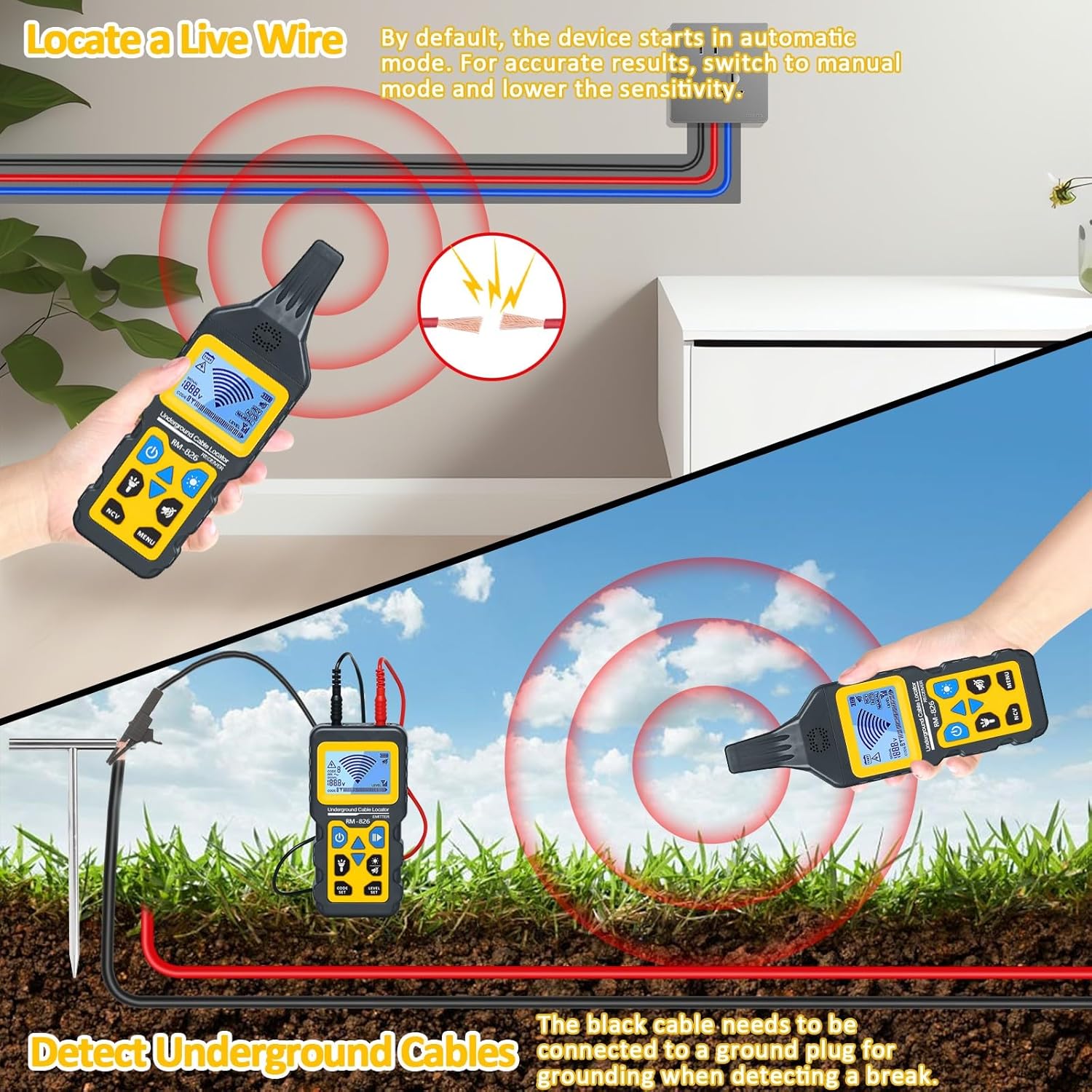 Cable Tester Wire Tracker, Underground Cable Locator for Dog Fence Cables, Test Short Circuit Breaker of Wall