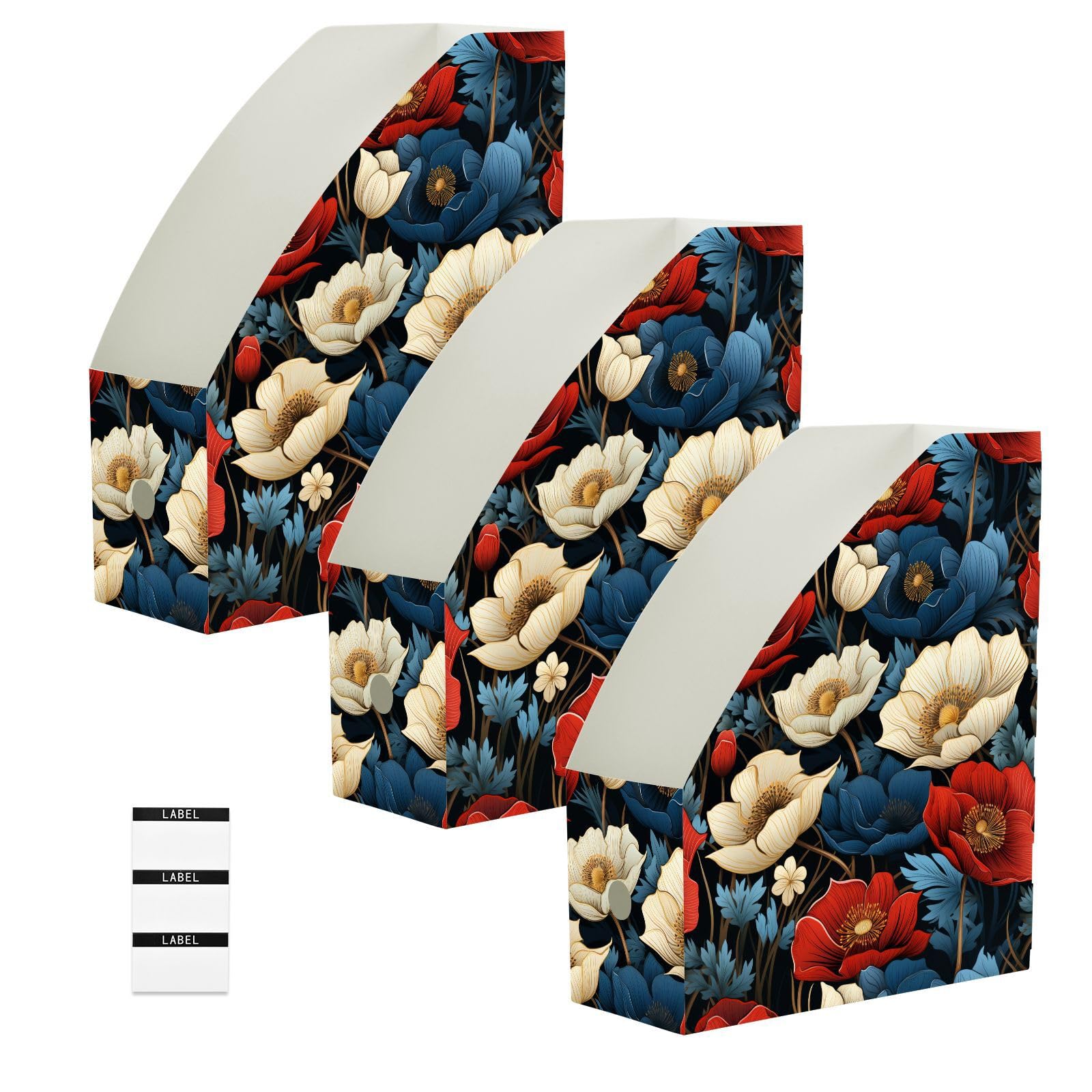 Boîtes de rangement pliables pour magazines au motif coquelicot pour bureau et maison