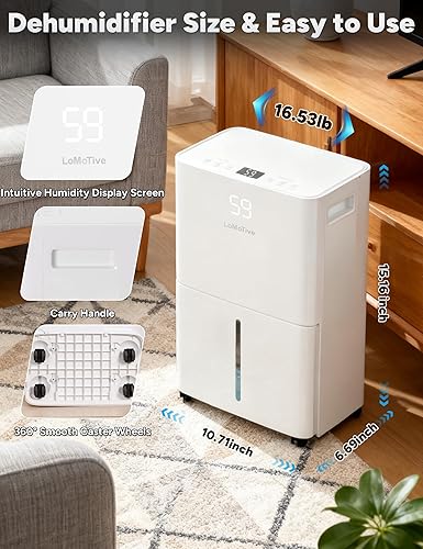 Miniatura 2 de Deshumidificador para el sótano del hogar, 34 pintas máximo, 2500 pies cuadrados, 54 onzas, tanque de agua, deshumidificador con manguera de