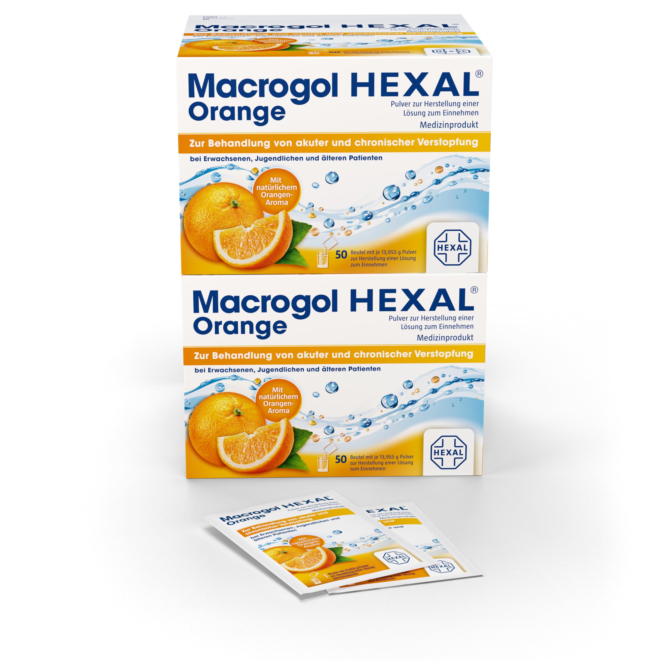 Macrogol HEXAL® Orange | 100 St | Wirksame Hilfe bei chronischer Verstopfung | Wirkt sanft | Angenehmes Orangen-Aroma
