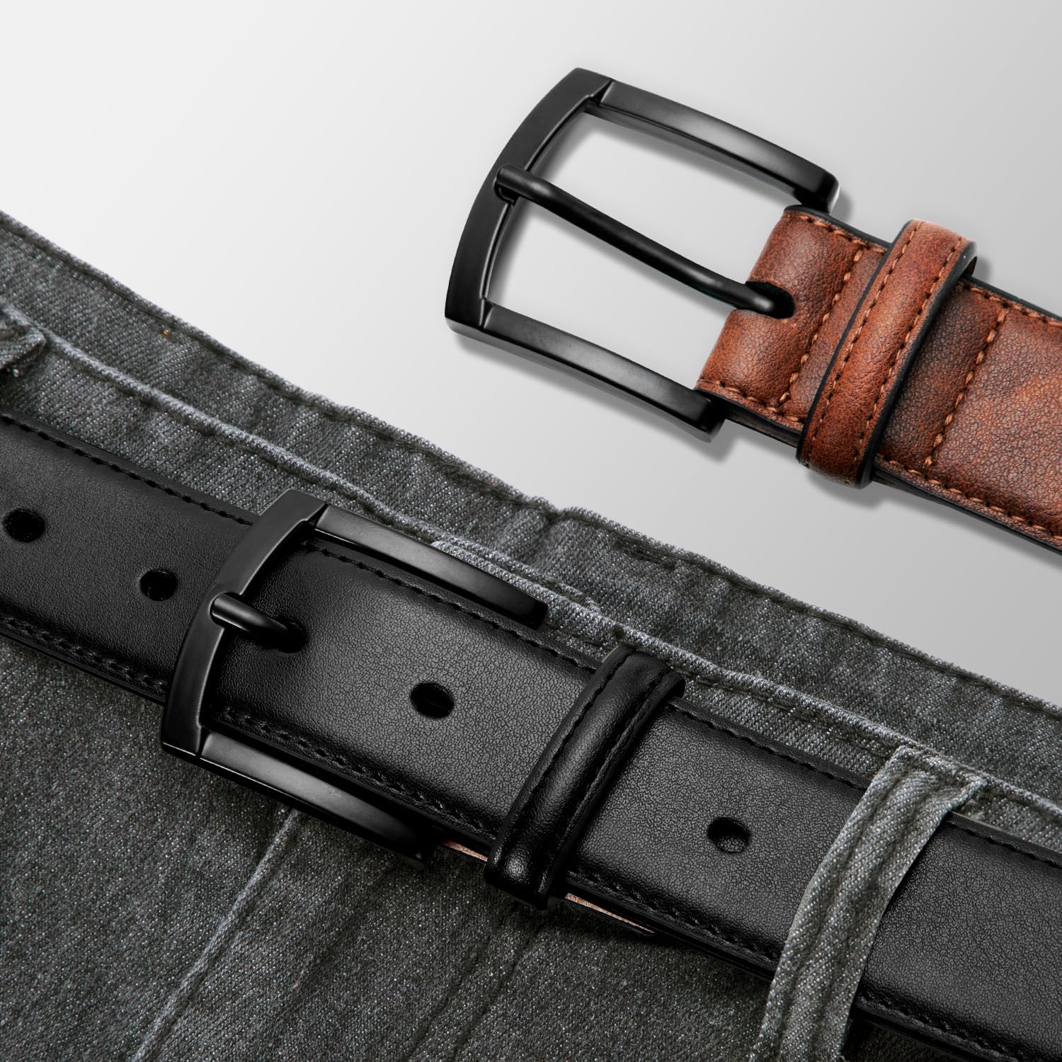 Zitahli Mens belt 2 Pack - Men Leather Belt Design for Work Business and Casual Golf Jeans-Men's Accessories Gifts for Men - Image 4