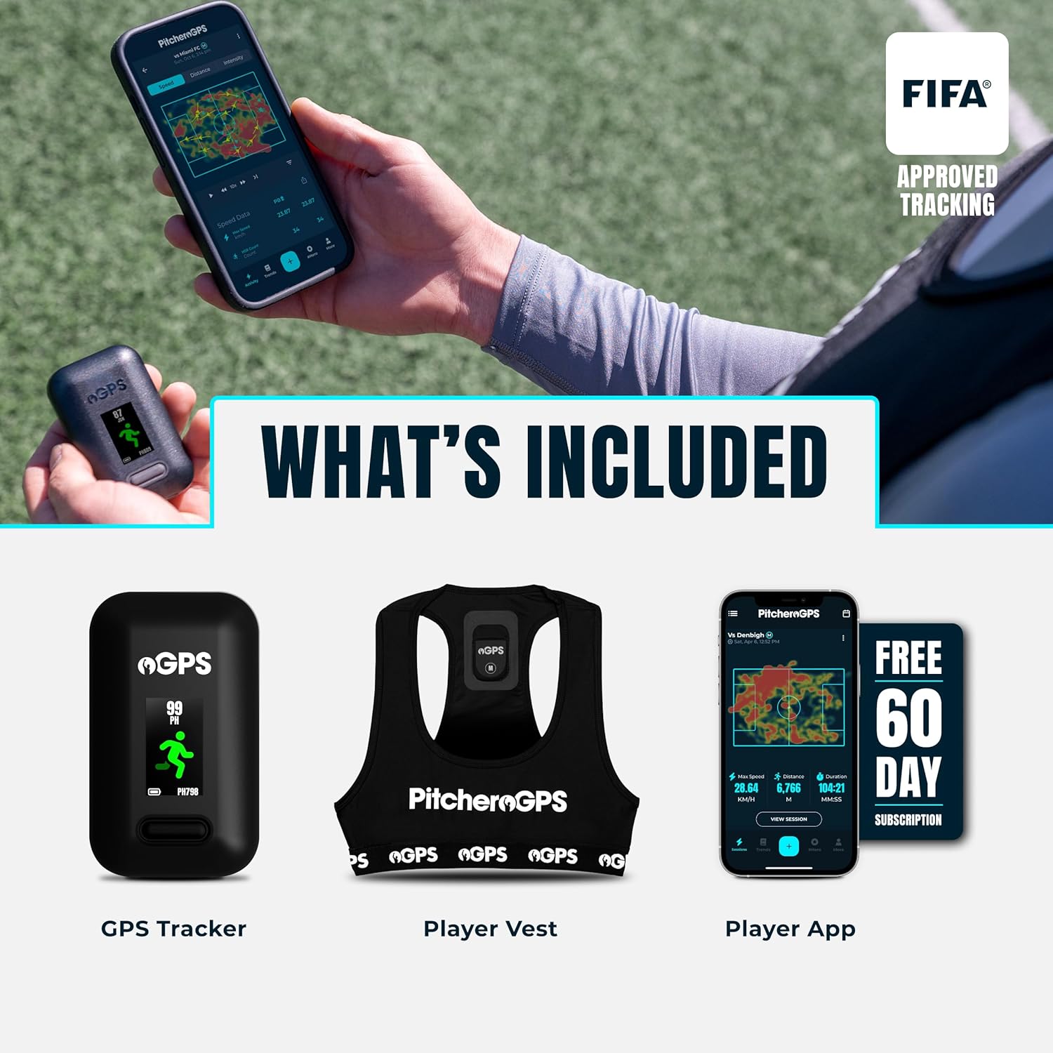 PitcheroGPS Soccer Tracker & Vest - Tracks 18 Key Performance Metrics - Includes 60 Days Subscription. Soccer Training Equipment for Performance & Fitness Tracking (Youth Large)