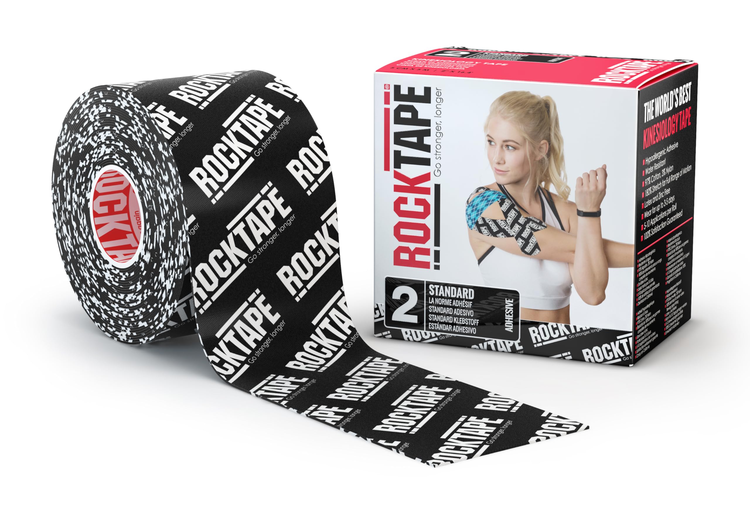 RockTape Terapeutyczna gumka unisex, sportowa opaska Physio bez lateksu na ramię, kostkę, łokieć, nadgarstek, szyny piszczelowe i wsparcie kolana