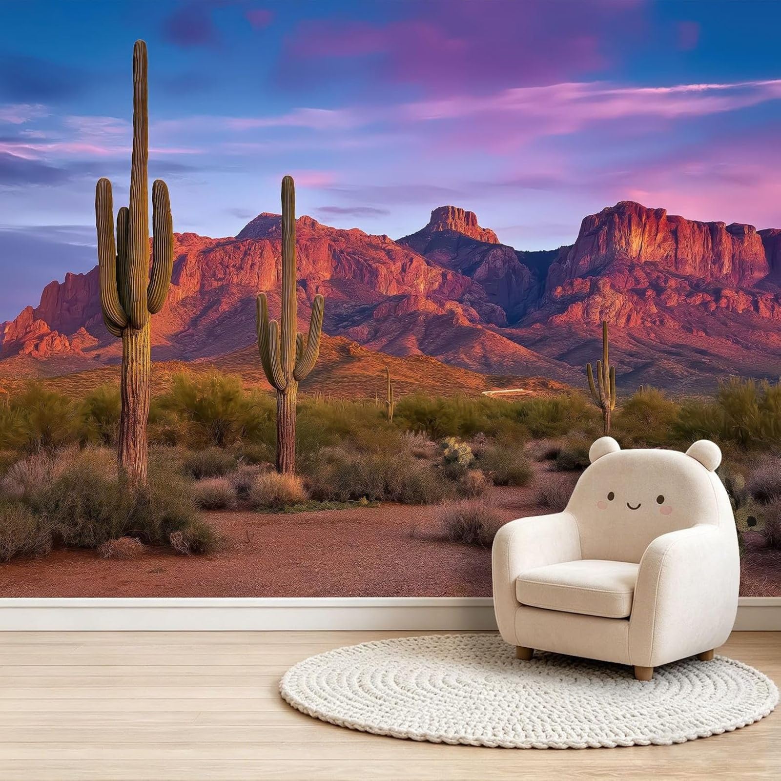 Kfjhgbdshhj 3D Mural Photo Mural-Wallpaper Living Room: Dreamy Sunset, Giant Cactus Plant, Xxl, Nature Desert Wall Decoration For Bedroom Living Room Wall Decor, Blue-Violet, 350Cm X 256Cm Poster - Wa