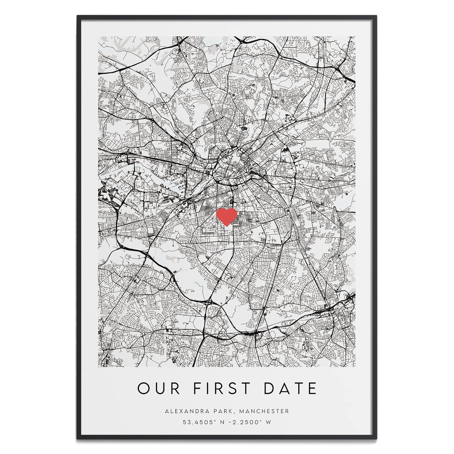 Our First Date Map Print - Romantic Anniversary Gift For Him or Her - Personalised & Unique Valentine's Day Gift