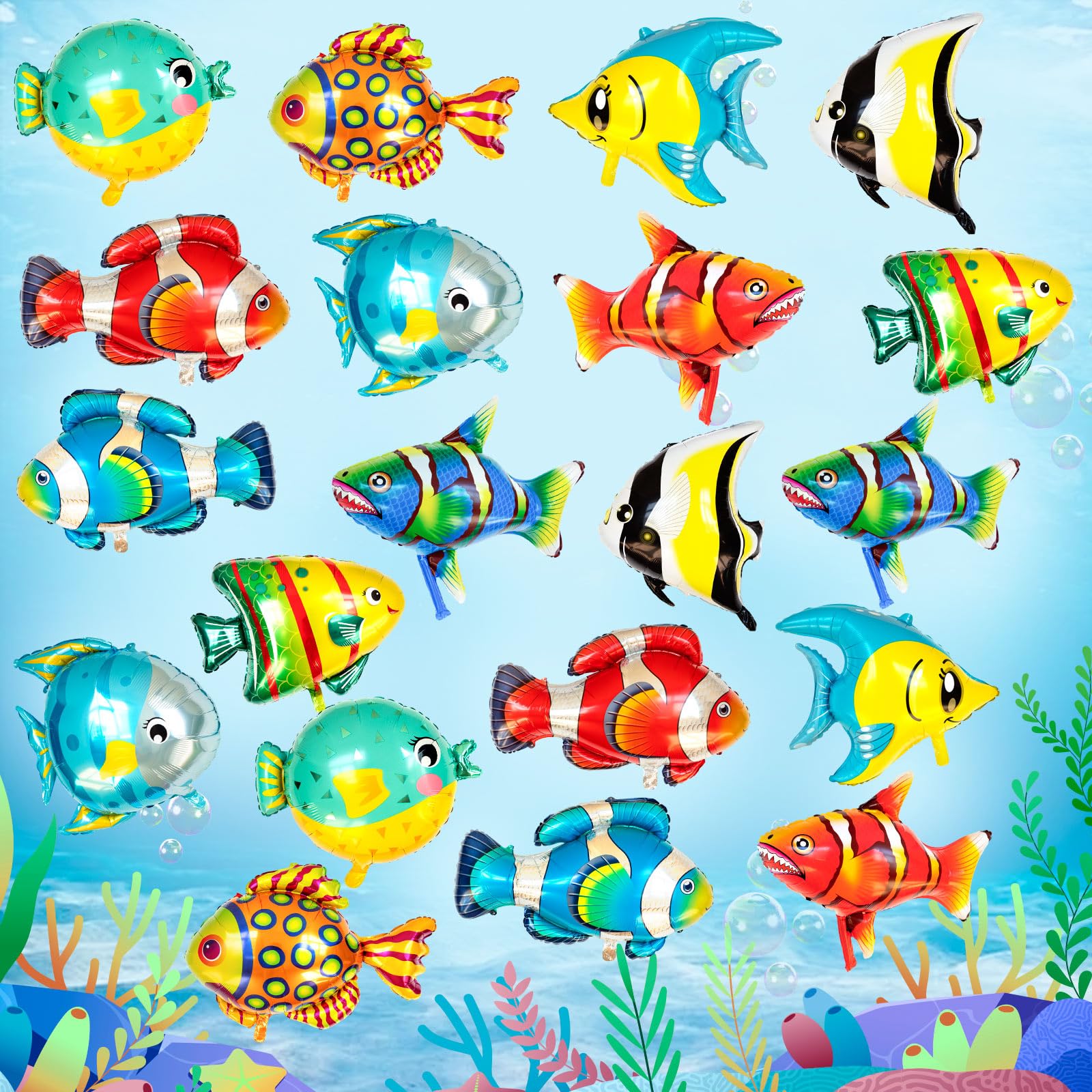 20PCS Fish Balloons Decoration, Large Tropical Fish Foil Balloon for for Kids Party Ocean Themed Decoration