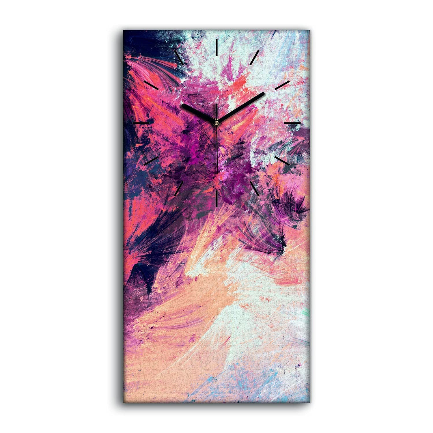 Horloge sur Toile salon et chambre tableau abstrait coloré 30x60