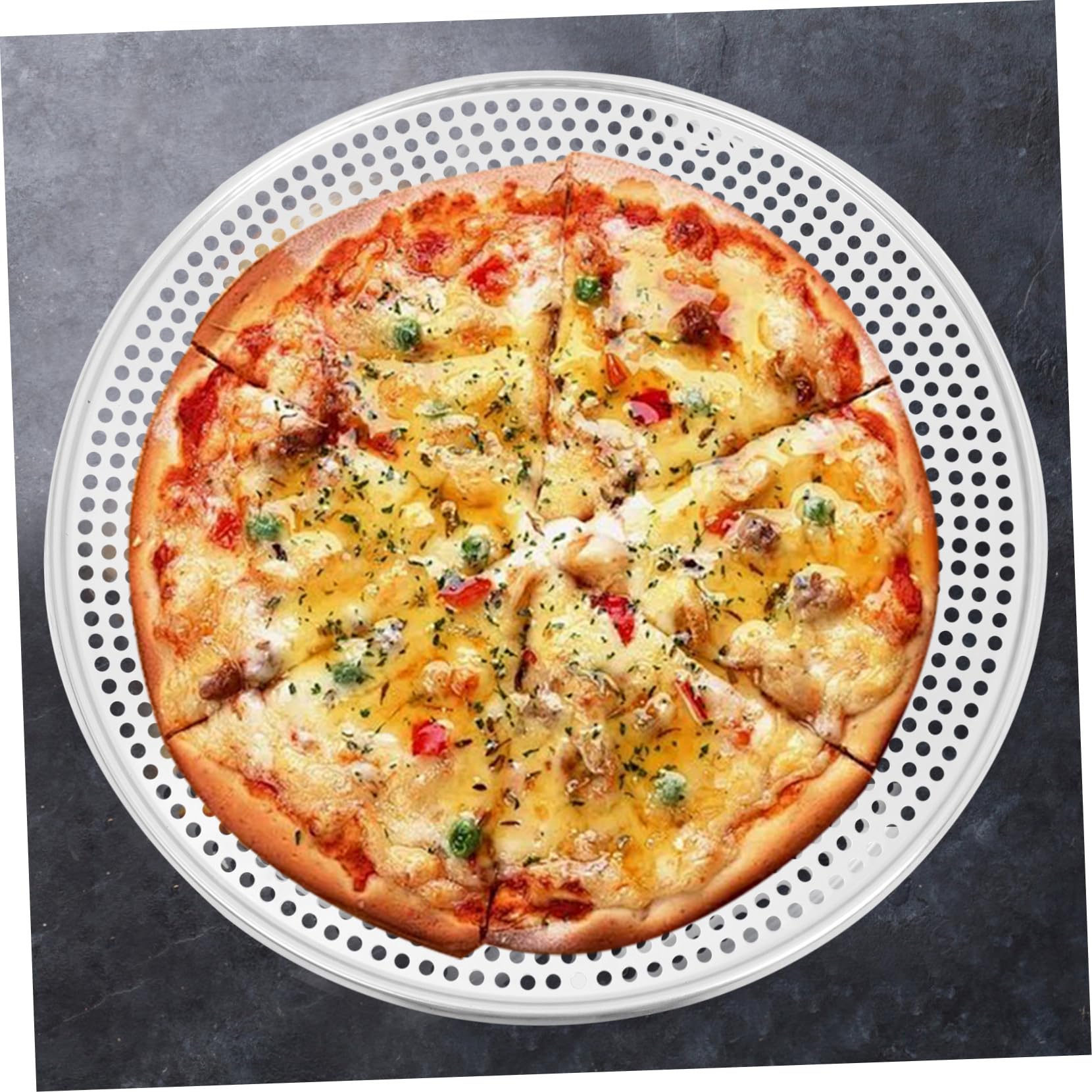 HOMSFOU Pizza Backblech mit Löchern Alu Backblech für Ofen Runde Pizzaplatte Multifunktions-backblech Backzubehör für Pizza Wiederverwendbare Backform Verschleißfeste Pizzabackform Leicht