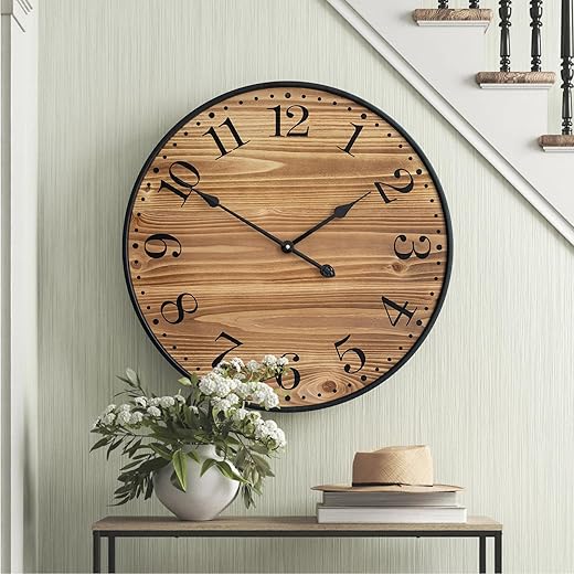 Large 24" Rustic Wooden Face Wall Clock