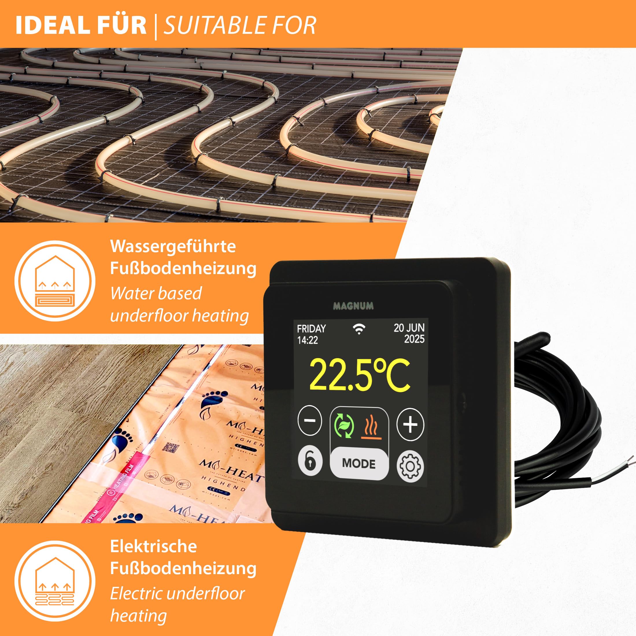 MRC - Termostato intelligente WiFi, con sonda a pavimento per riscaldamento a pavimento, riscaldamento elettrico, convettore Tuya Smart App