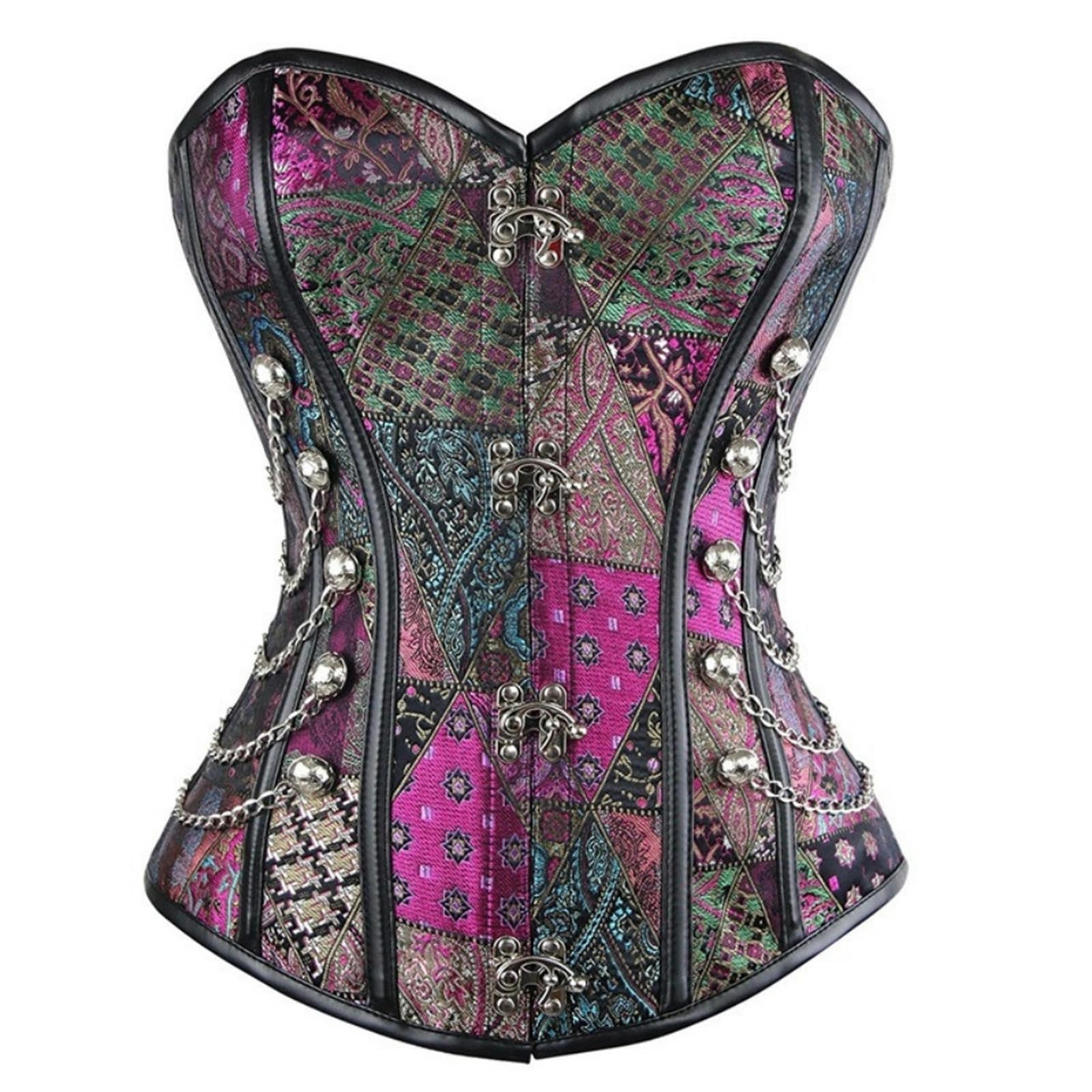 XMAIYIF corset Women'S Corset Tops Steel Boned Punk Gothic Shapewear Lace Up Waist Corset-Purple-S