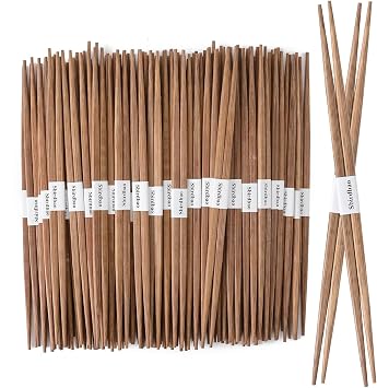100 pairs Disposable Bamboo Chopsticks Separated With Paper Band To Go Chop sticks Double Pointed, 9.5 InchBrown