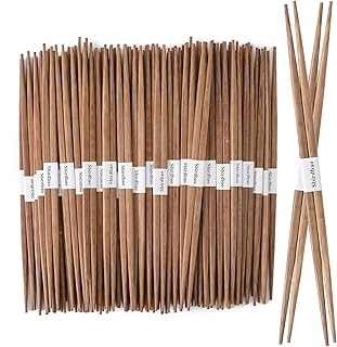 100 pairs Disposable Bamboo Chopsticks Separated With Paper Band To Go Chop sticks Double Pointed, 9.5 Inch(Brown)