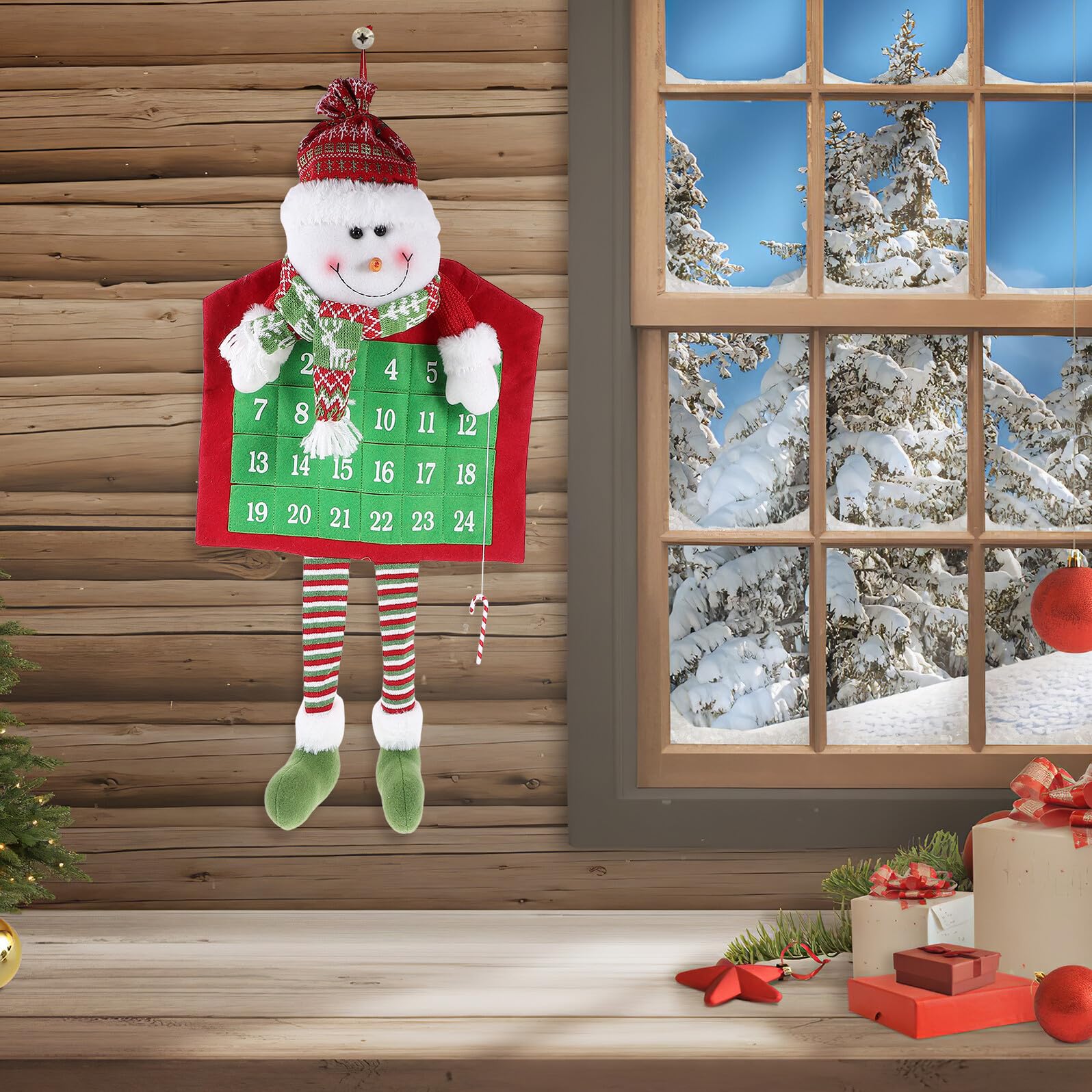 Garneck Calendrier de L’Avent à Suspendre en Tissu Tricoté Décoration Murale de Noël Pendentif Bonhomme de Neige Calendrier Mural Décoratif pour Porte D’Entrée Accessoire Festif de