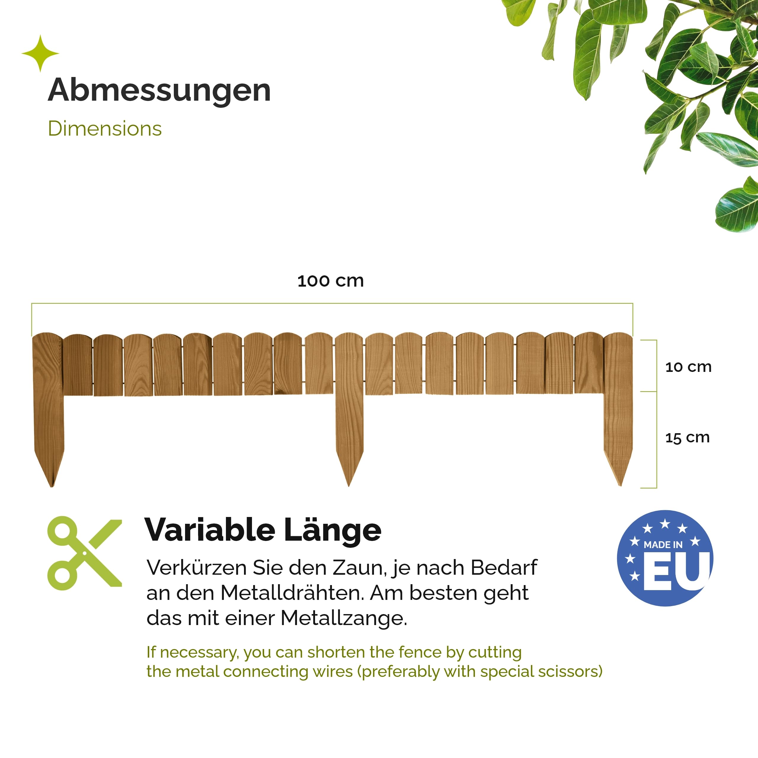 Garronda Beeteinfassung Holz Rollzaun Holzzaun 10 cm x 100 cm imprägniert Flexibler Rollborder Rasenkante Palisade Gartenzaun Umzäunung für Garten GD-0148, Hellbraun