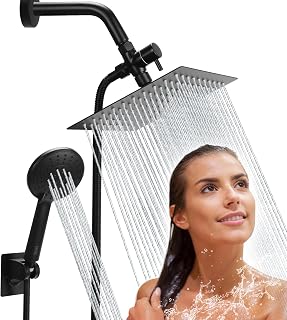 Black Shower Head with Handheld, High Pressure Stainless Steel Shower Heads and 5-Setting Rainfall & Handheld Spray (8-Inch Showerhead Set)