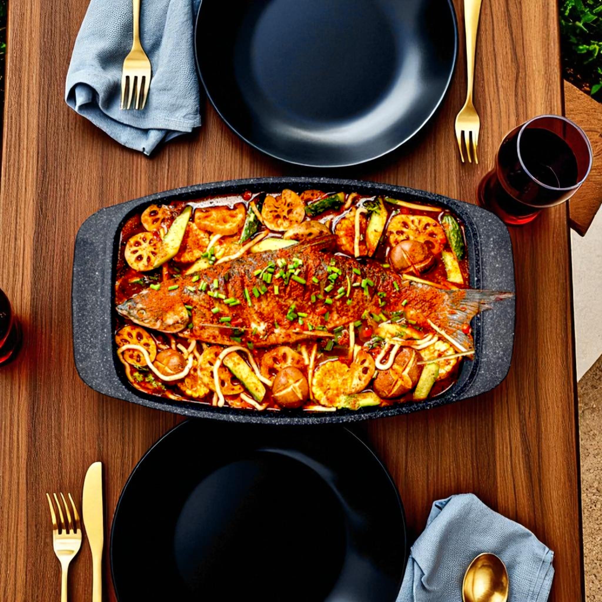 EliteHoff Brytfanna z pokrywką 6,5 L, aluminiowy garnek do pieczenia, naczynie żaroodporne do duszenia, pieczenia i grillowania, na indukcję, gaz, kuchenkę elektryczną, do piekarnika, czarny (E-7051)