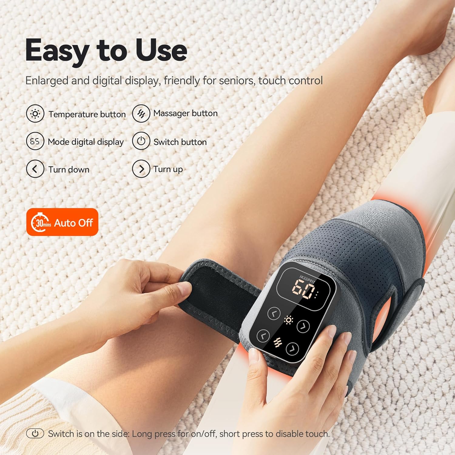 IKEEPFIT Cordless Knee Massager with Heat Vibration for Pain Relief, MAXwarm 4.0[2025 Upgraded] - Electric Heated Knee Brace with 5 Heat Levels and 3 Massage Mode, Gifts for Men Women (V250122b)