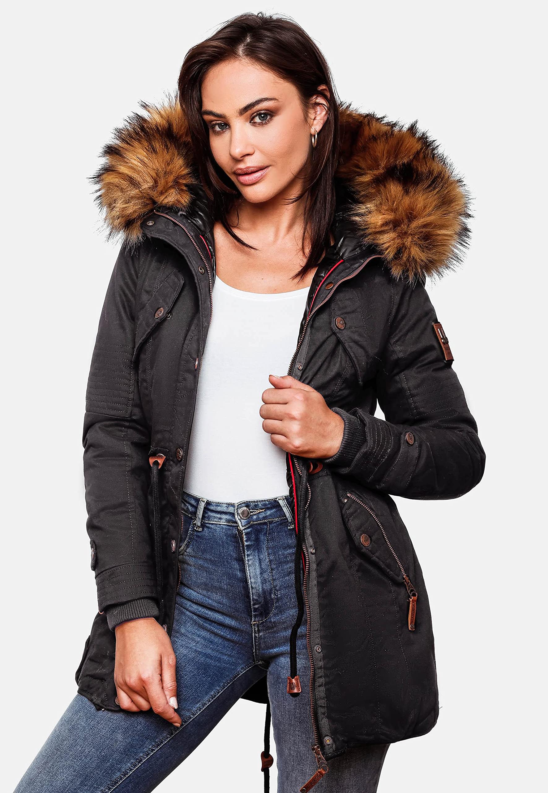MARIKOO Caldo parka invernale da donna con pelliccia sintetica rimovibile La Viva Prc XS-XXL