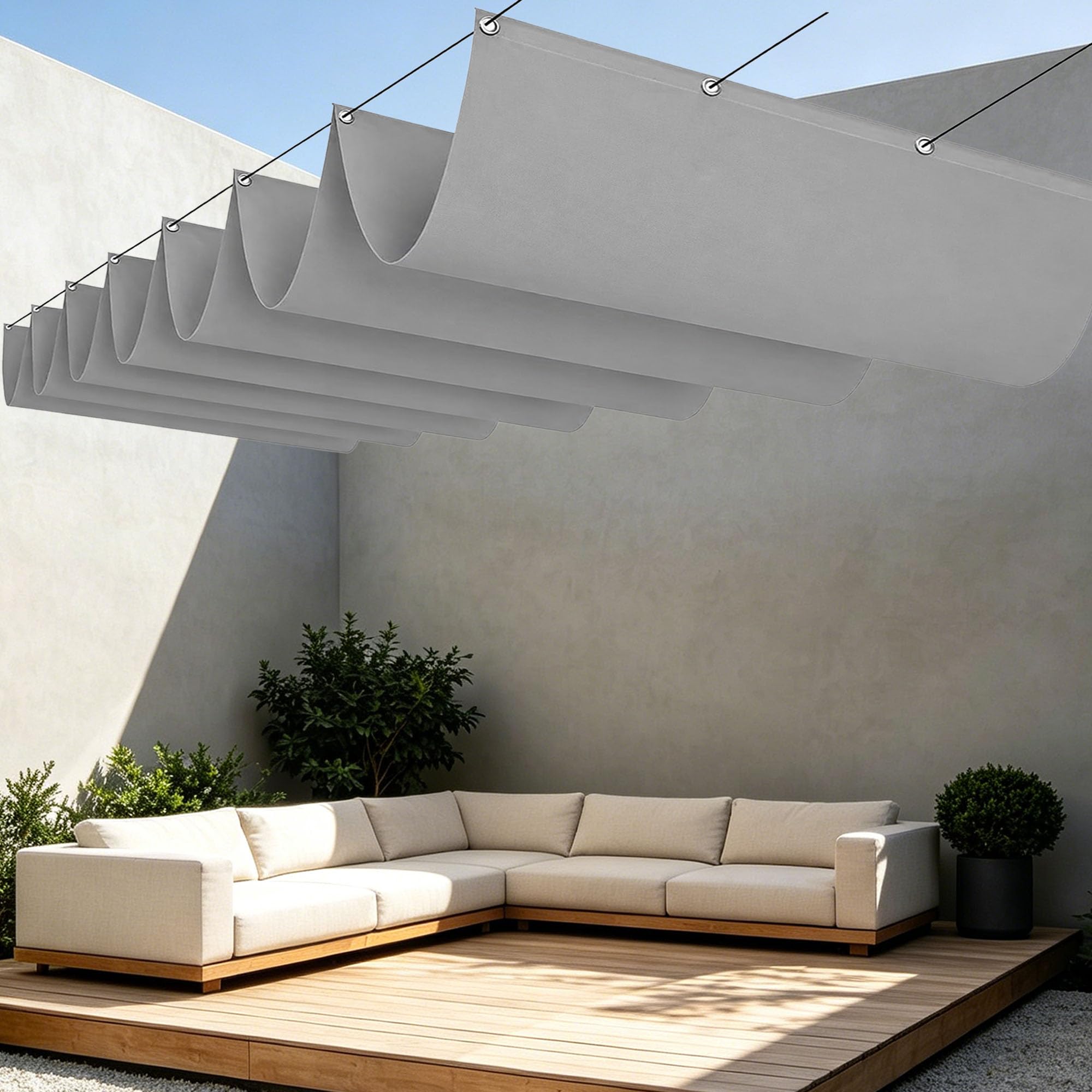 Voiles d'ombrage rétractable anti-chaleur pour grande terrasse de 8m