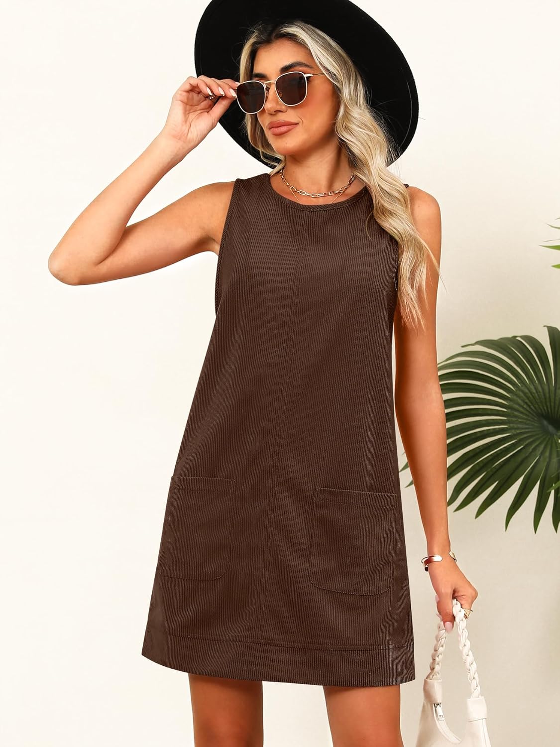 Caracilia Women Fall Dress 2026 Corduroy Overall Pinafore Skirtall Jumper Dresses with Pockets - Image 6