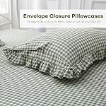 Sage Green White Plaid Ruffle Gingham Sheets Queen Size 4-Piece Set, 300TC 100% Yarn Dyed Cotton Sheets 18 in Deep Pocket Decorative Bedding (Sage Green/White Plaid, Queen)